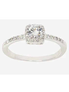 Sparkle Allure Halo CZ Engagement Ring | Cushion Cut Center | Silver Over Brass
